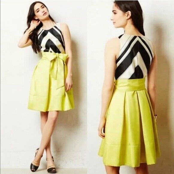 Moulinette Soeurs Dresses & Skirts - Moulinette Soeurs Womens Miel Chevron Dress Green Midi Stripe Lined Sleeveless 4